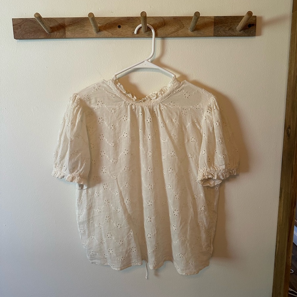 FP Movement by Free People Cream Eyelet Blouse